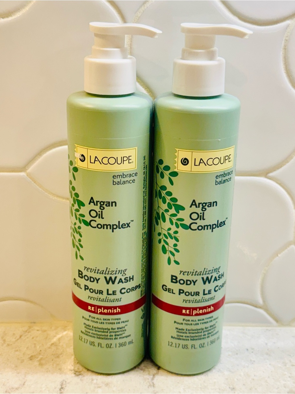 2 Bottles LaCoupe Argan Oil Complex Revitalizing Body Wash . 12.17 Oz. Each